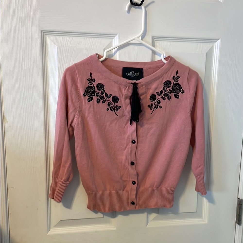 Collectif Charlene Pink Cardigan Sweater